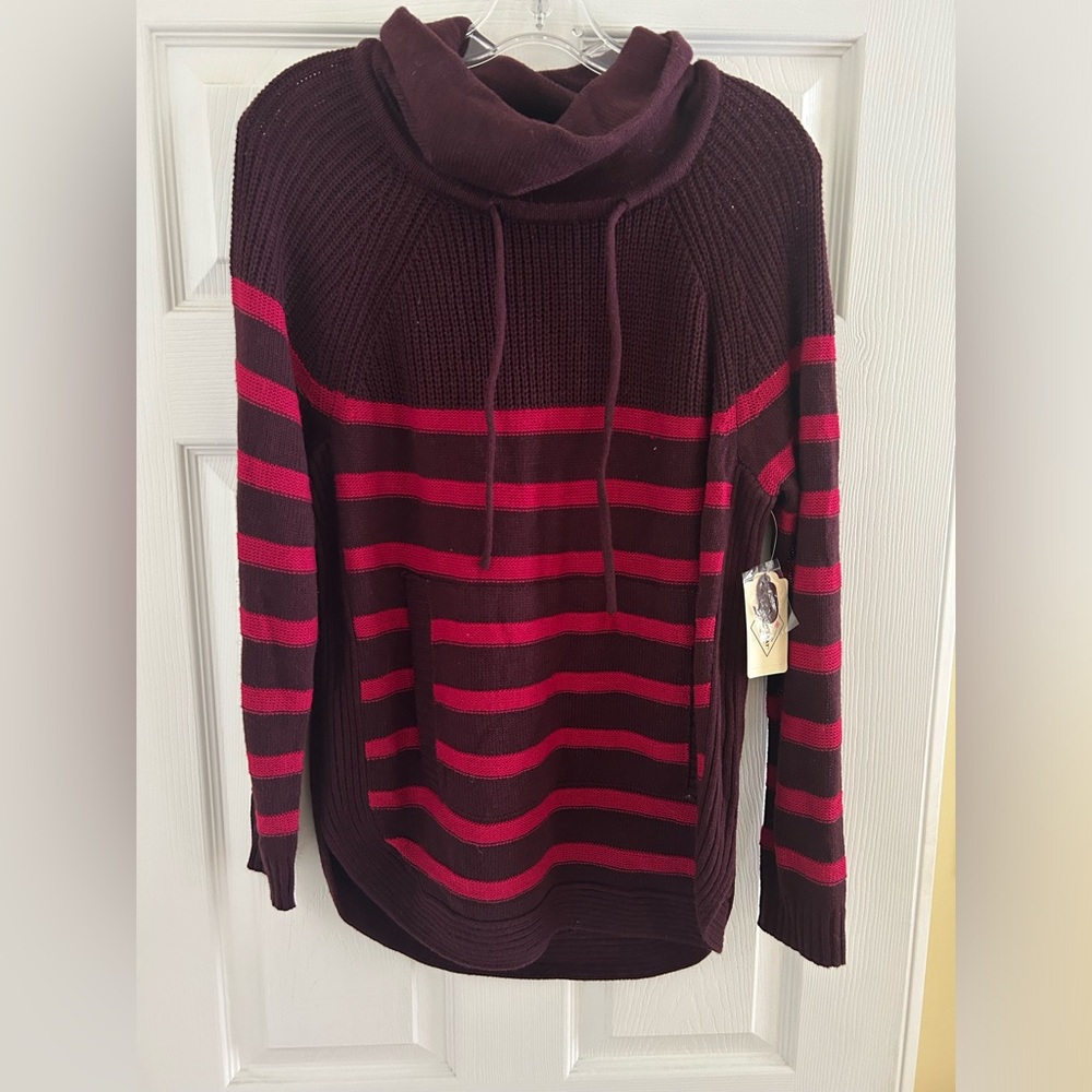 St. John's Bay Burgundy and Red Striped Cowl Neck Sweater
